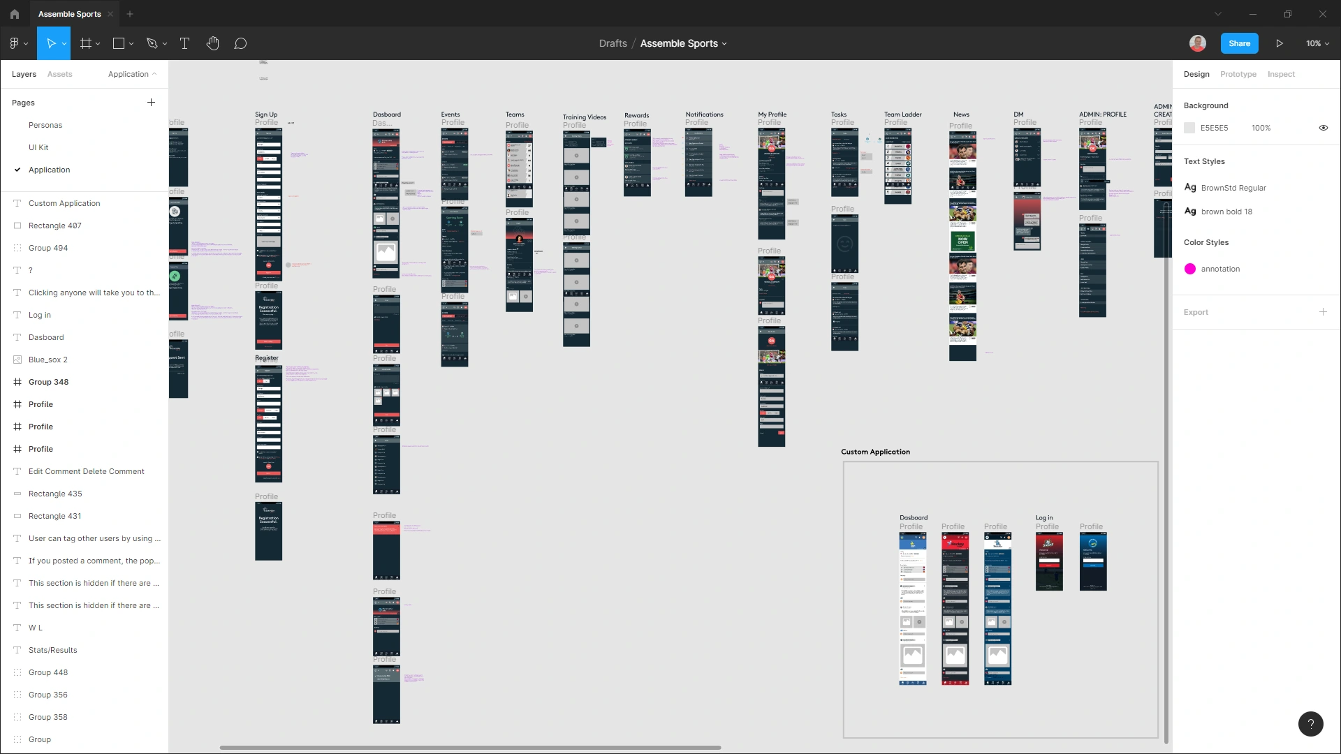 All Assemble Sports screens in Figma