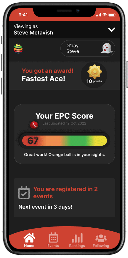 EPC Sports colour-coded dashboard animation showing ball progression from red to yellow